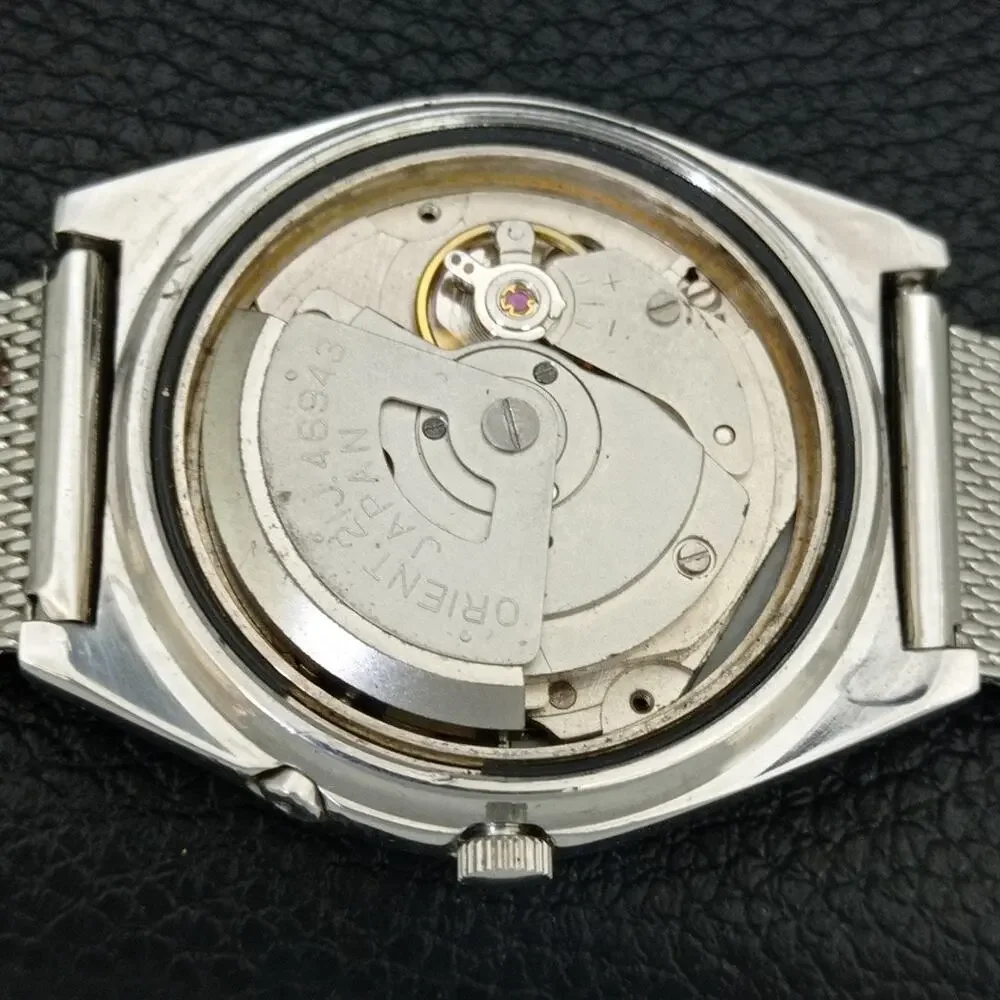 Vintage 1970 Orient Automatic Mens Silver Watch W/daydate & Gold accents